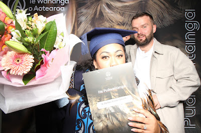 Booth photo from the TWoA Tainui 2025 Graduations (Ceremony 3 @ 10am) held at Claudelands Event Centre in Hamilton, Waikato, New Zealand on Wednesday, 30 April, 2025. Photography by InstaBooth / KeyImagery Photography. Copyright: © 2025 Te Wānanga o Aotearoa.