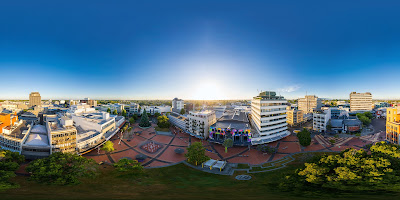 Aerial drone panoramic view, from Garden Place, over the city of Hamilton, in the Waikato region of New Zealand. Taken: Sunday, 2 January 2022. Photography: Mike Walen / KeyImagery Photography. Copyright: © KeyImagery Photography.