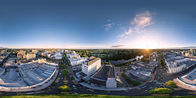 Aerial drone view, from Victoria & Collingwood Streets, over Hamilton City in the Waikato region of New Zealand. Taken: Sunday, 7 January, 2023. Photography: Mike Walen / KeyImagery Photography. Copyright: © KeyImagery Photography.