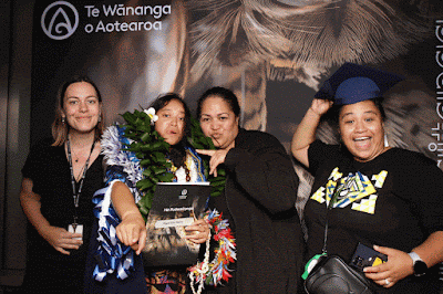 Booth photo from Ceremony 2 of the TWoA Tāmaki Makaurau 2025 Graduations (March 2025) held at the Mangere Arts Centre in Auckland, New Zealand on Wednesday, 12 March, 2025. Photo: InstaBooth by KeyImagery Photography. Copyright: © 2025 Te Wānanga o Aotearoa.