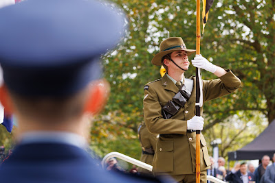 Photo from the Anzac Day 2023 Civic Parade & Service held at Memorial Park, Hamilton, Waikato, New Zealand. Taken: Tuesday, 25 April, 2023. Photography: Mike Walen / KeyImagery Photography. Copyright: © Hamilton City Council.