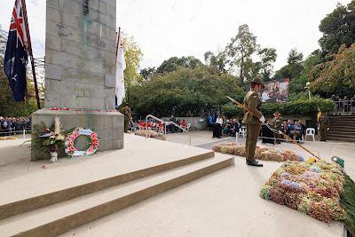 Photo from the Anzac Day 2023 Civic Parade & Service held at Memorial Park, Hamilton, Waikato, New Zealand. Taken: Tuesday, 25 April, 2023. Photography: Mike Walen / KeyImagery Photography. Copyright: © Hamilton City Council.