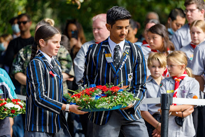 Photo from the Anzac Day 2022 Civic Service held at Memorial Park, Hamilton, Waikato, New Zealand. Taken: Monday, 25 April 2022. Photography: Mike Walen / KeyImagery Photography. Copyright: © Hamilton City Council.