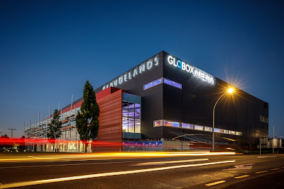 Photo of the Globox Arena Signage Installation at Claudelands Event Centre in Hamilton, Waikato, New Zealand. Taken: 14 February 2022. Photography: Mike Walen / KeyImagery Photography. Copyright: © H3 Group.