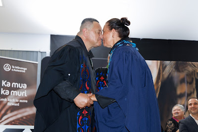 Photo from the TWoA Te Tai Tokerau (Kaitaia) 2025 Graduation held at Te Kura Kaupapa Maori o Pukemiro in Kaitaia, Northland, New Zealand on Monday, 14 April, 2025. Photo by Mike Walen / KeyImagery Photography. Copyright: © 2025 Te Wānanga o Aotearoa.
