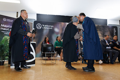 Photo from the TWoA Te Tai Tokerau (Kaitaia) 2025 Graduation held at Te Kura Kaupapa Maori o Pukemiro in Kaitaia, Northland, New Zealand on Monday, 14 April, 2025. Photo by Mike Walen / KeyImagery Photography. Copyright: © 2025 Te Wānanga o Aotearoa.