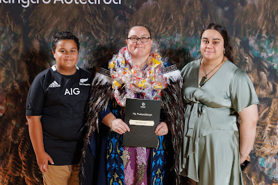 Studio photo from the TWoA Tainui 2023 Graduations (Ceremony 1 - Wednesday Morning), held at Hamilton Boys High School, Hamilton, Waikato, New Zealand on Wednesday, 19 April 2023. Photo: Mike Walen / KeyImagery Photography. Copyright: © Te Wananga o Aotearoa.