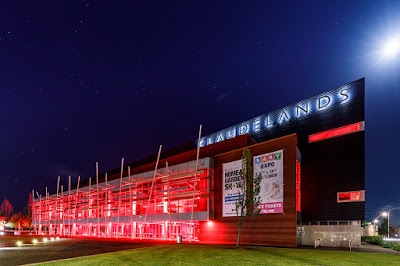 Photo of Claudelands Event Centre in Hamilton, New Zealand lit up red for the #WeMakeEventsNZ campaign to raise awareness for all those who work in the live event & entertainment industry, through the COVID19 global pandemic. Taken: Wednesday, 30 September 2020. Photography: Mike Walen / KeyImagery Photography. Copyright: © KeyImagery Photography.