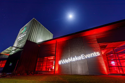 Photo of Mystery Creek Events Centre in Hamilton, New Zealand lit up red for the #WeMakeEventsNZ campaign to raise awareness for all those who work in the live event & entertainment industry, through the COVID19 global pandemic. Taken: Wednesday, 30 September 2020. Photography: Mike Walen / KeyImagery Photography. Copyright: © KeyImagery Photography.