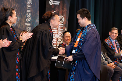 Photo from the TWoA Tāmaki Makaurau 2023 Graduations (Ceremony 6 @ 8pm), held at the Due Drop Events Centre, Manukau, Auckland, New Zealand on Thursday, 8 June, 2023. Photo: Mike Walen / KeyImagery Photography. Copyright: © Te Wānanga o Aotearoa.