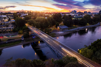 Long exposure aerial drone shot at night in Hamilton City, Waikato, New Zealand. Taken: Wednesday, 16 March 2022. Photography: Mike Walen / KeyImagery Photography. Copyright: © KeyImagery Photography.