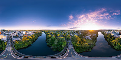 Aerial drone view, from Claudelands Bridge, over Hamilton City in the Waikato region of New Zealand. Taken: Sunday, 7 January, 2023. Photography: Mike Walen / KeyImagery Photography. Copyright: © KeyImagery Photography.